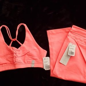 FOREVER 21 Yoga Bra and Legging Set Neon Coral / Coral